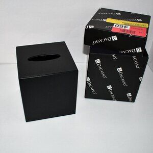 Dacasso Classic Black Leather Tissue Box Cover, Luxury Office Desk Accessory, NW